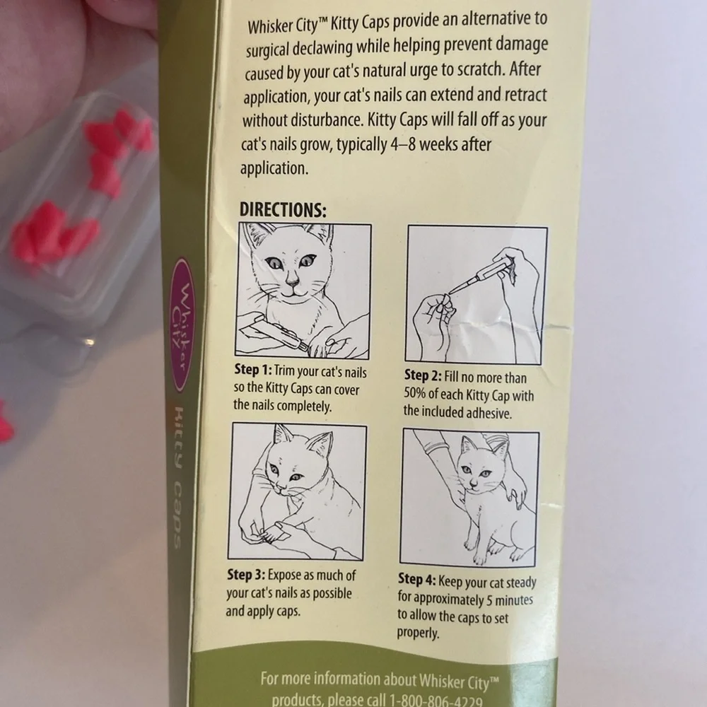 Kitty caps-nail caps for cats (size small cats 6-8 lb)